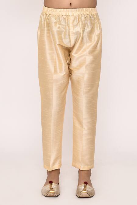 Petite Pomme_Yellow Rayon, Silk Embroidery Threadwork Kurta With Pyjama _Online_at_Aza_Fashions