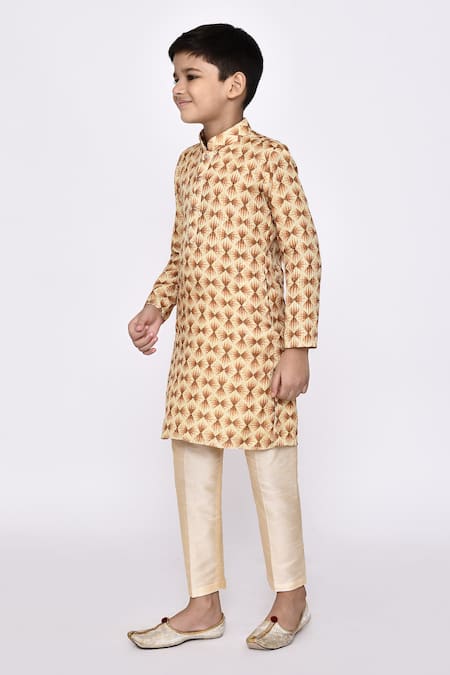 Shop_Petite Pomme_Yellow Rayon, Silk Embroidery Threadwork Kurta With Pyjama _Online_at_Aza_Fashions