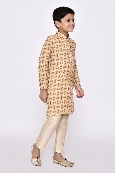 Petite Pomme_Yellow Rayon, Silk Embroidery Threadwork Kurta With Pyjama _at_Aza_Fashions