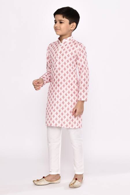 Shop_Petite Pomme_Off White Rayon, Silk Embroidery Floral Butti Pattern Kurta With Pyjama _Online_at_Aza_Fashions