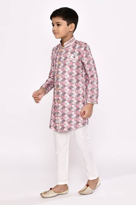 Shop_Petite Pomme_Multi Color Rayon, Silk Embroidery Mosaic Pattern Sherwani With Pyjama _Online_at_Aza_Fashions