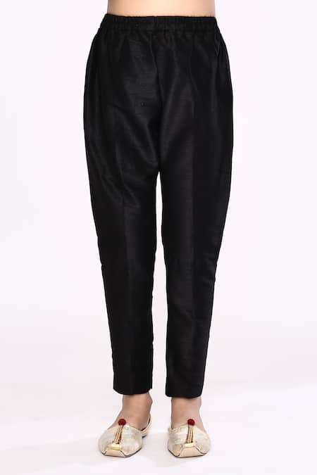 Petite Pomme_Black Silk Sequins Embroidered Jacket Sherwani And Pyjama Set _Online_at_Aza_Fashions