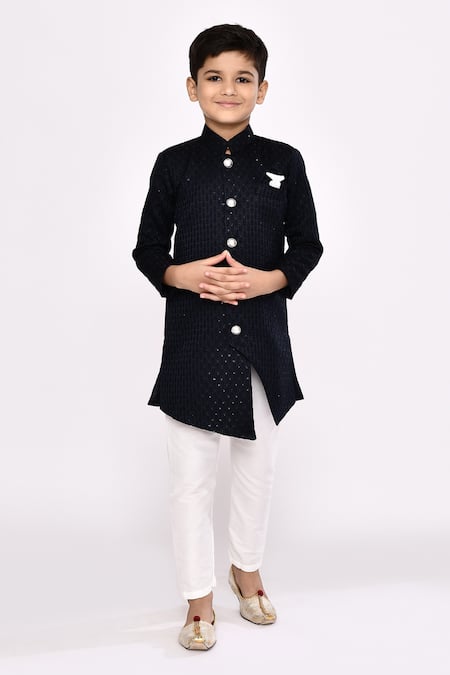 Petite Pomme Sequin Work Asymmetric Sherwani & Pyjama Set 