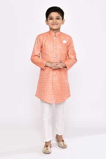 Petite Pomme Asymmetric Embroidered Sherwani & Pyjama Set 