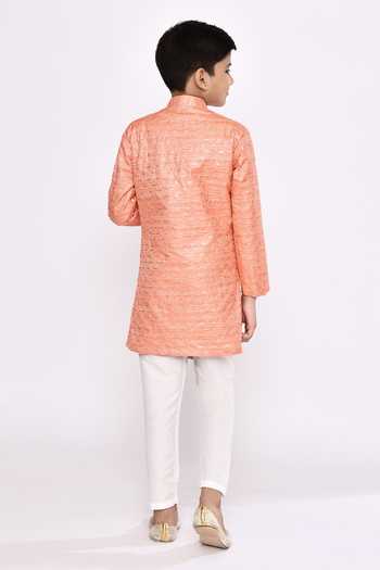 Petite Pomme Asymmetric Embroidered Sherwani & Pyjama Set 