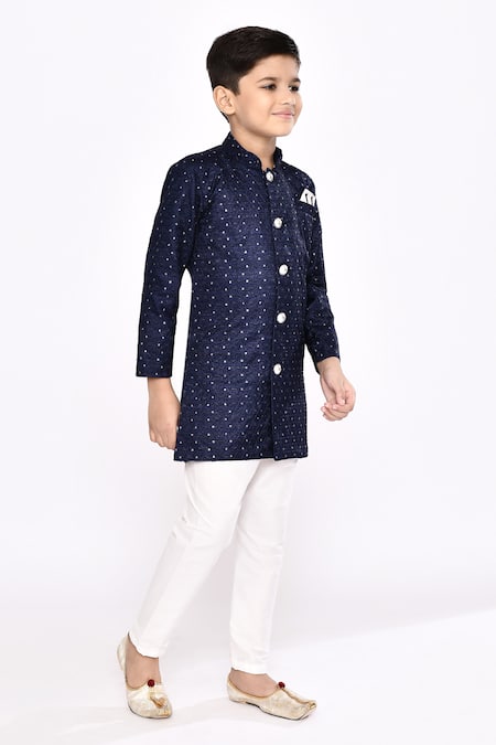Buy_Petite Pomme_Blue Silk Sequins Work Sherwani And Pyjama Set 