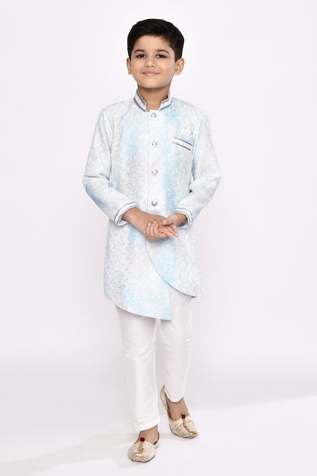 Arihant Rai Sinha Blue Sherwani Pure Silk Embroidered And Thread Work Asymmetric & Pyjama Set 