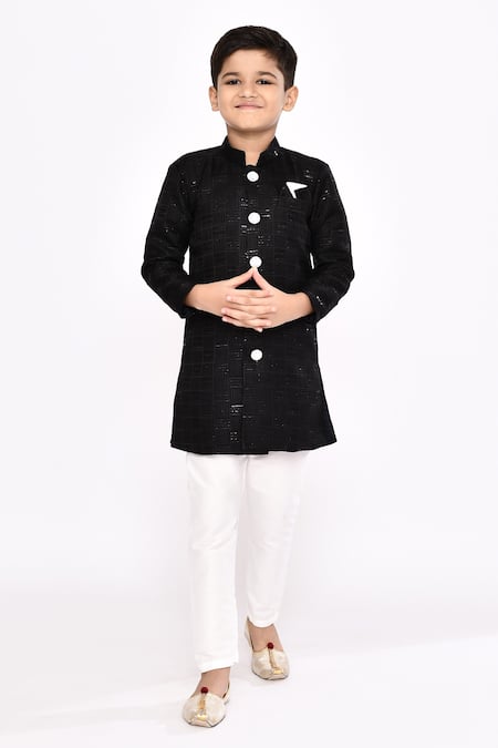 Petite Pomme Sequin Thread Embroidered Sherwani & Pyjama Set 
