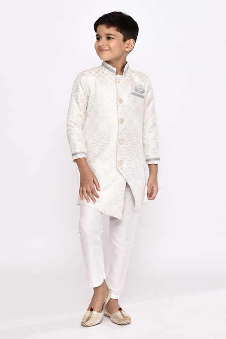 Petite Pomme Asymmetric Geometric Embroidered Sherwani & Pyjama Set 