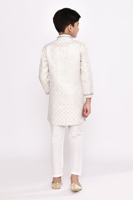 Petite Pomme Asymmetric Geometric Embroidered Sherwani & Pyjama Set 