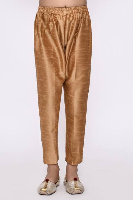 Petite Pomme_Orange Silk Sequins, Embroidery Thread Work Sherwani And Pyjama Set _Online_at_Aza_Fashions