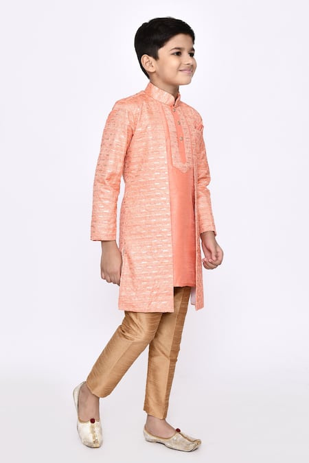 Buy_Petite Pomme_Orange Silk Sequins, Embroidery Thread Work Sherwani And Pyjama Set 