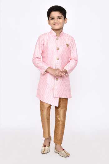 Buy_Petite Pomme_Pink Silk Sequins, Embroidery Sherwani And Pyjama Set _Online_at_Aza_Fashions