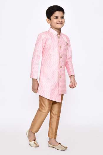 Buy_Petite Pomme_Pink Silk Sequins, Embroidery Sherwani And Pyjama Set 