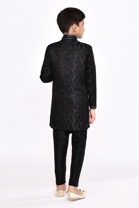 Petite Pomme Zari Work Black Sherwani & Pyjama Set 
