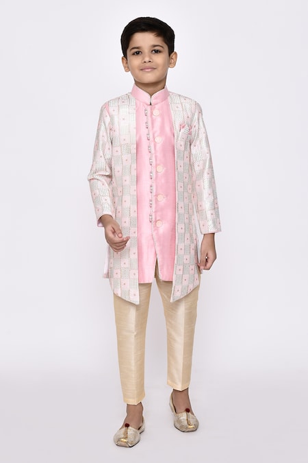 Petite Pomme Thread Embroidered Attached Jacket Sherwani With Pyjama 