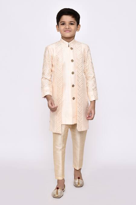 Arihant Rai Sinha Cream Sherwani Power Silk Embroidered Geometric Attached Jacket With Pyjama 