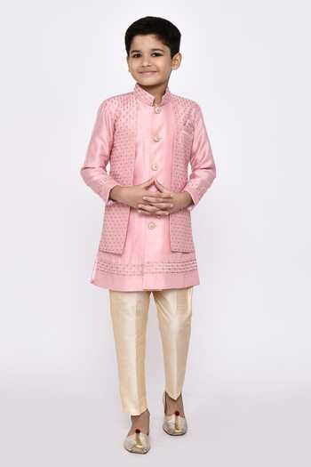 Buy_Petite Pomme_Pink Silk Sequins Floral Embroidered Sherwani With Pyjama _Online_at_Aza_Fashions
