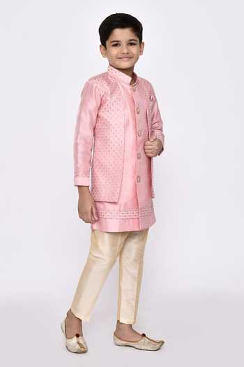 Buy_Petite Pomme_Pink Silk Sequins Floral Embroidered Sherwani With Pyjama 