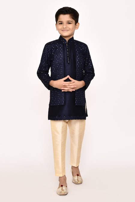 Buy_Petite Pomme_Blue Silk Sequins Embroidered Sherwani With Pyjama _Online_at_Aza_Fashions