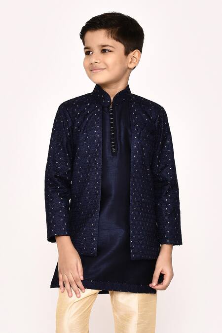 Shop_Petite Pomme_Blue Silk Sequins Embroidered Sherwani With Pyjama _Online_at_Aza_Fashions