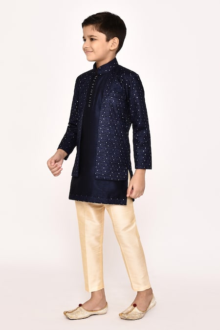 Petite Pomme_Blue Silk Sequins Embroidered Sherwani With Pyjama _at_Aza_Fashions