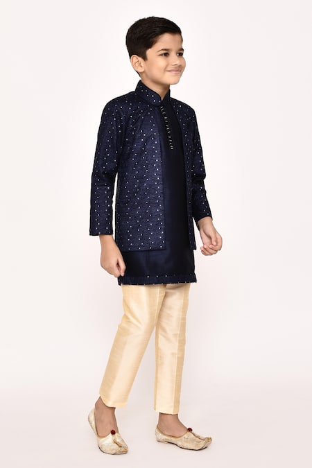 Buy_Petite Pomme_Blue Silk Sequins Embroidered Sherwani With Pyjama 