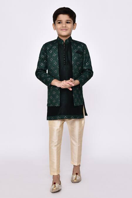 Buy_Petite Pomme_Green Silk Sequins Embroidered Sherwani And Pyjama Set _Online_at_Aza_Fashions