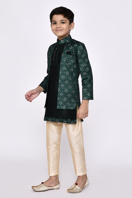 Shop_Petite Pomme_Green Silk Sequins Embroidered Sherwani And Pyjama Set _Online_at_Aza_Fashions
