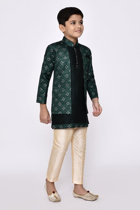 Petite Pomme_Green Silk Sequins Embroidered Sherwani And Pyjama Set _at_Aza_Fashions