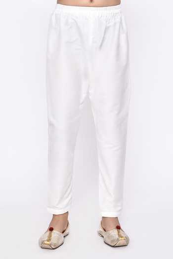 Petite Pomme_Off White Silk, Jacquard Embroidery Botanical Pattern Sherwani With Pyjama _Online_at_Aza_Fashions