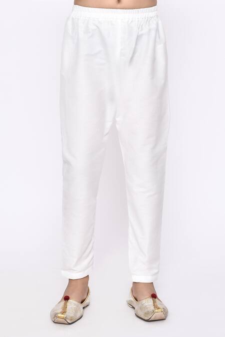 Petite Pomme_Off White Jacquard, Silk Embroidery Botanical Sherwani With Pyjama _Online_at_Aza_Fashions