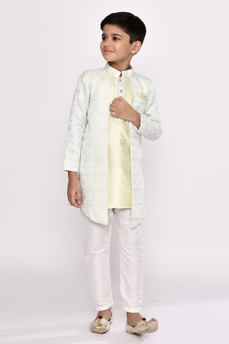 Buy_Petite Pomme_Green Silk Sequins Geometric Embellished Jacket Sherwani With Pyjama _Online_at_Aza_Fashions