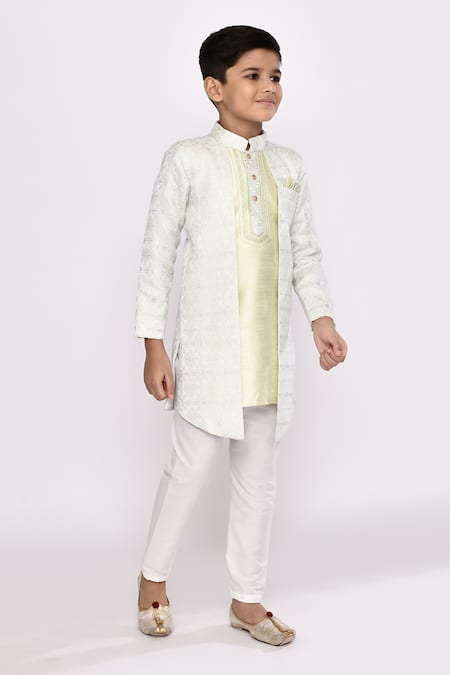 Petite Pomme_Green Silk Sequins Geometric Embellished Jacket Sherwani With Pyjama _at_Aza_Fashions