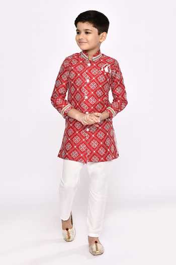 Buy Petite Pomme Maroon Brocade, Silk Embroidery Contrast Floral Embellished Sherwani With Pyjama Online at Aza Fashions Buy_Petite Pomme_Maroon Brocade, Silk Embroidery Contrast Floral Embellished Sherwani With Pyjama _Online_at_Aza_Fashions