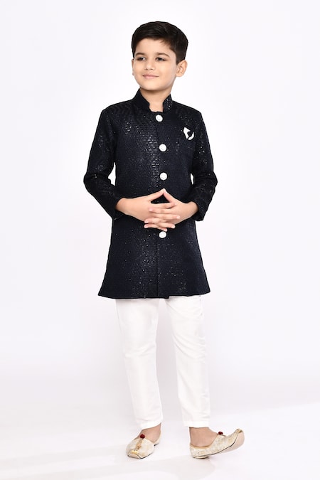 Arihant Rai Sinha Blue Sherwani Kasak Zari Jacquard Embellished Zig Zag Zigzag With Pyjama 