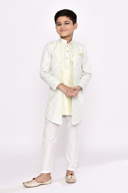 Arihant Rai Sinha Green Silk, Jacquard Abstract Floral Embroidered Jacket Sherwani With Pyjama 