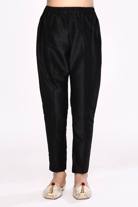 Petite Pomme_Black Brocade, Silk Embroidery Geometric Pattern Sherwani With Pyjama _Online_at_Aza_Fashions