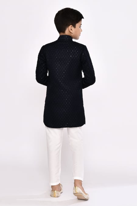 Petite Pomme Sequin Floral Embroidered Jacket Sherwani With Pyjama 