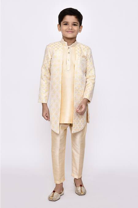 Buy_Petite Pomme_Cream Silk, Jacquard Sequins, Embroidery Abstract Jacket Sherwani With Pant _Online_at_Aza_Fashions