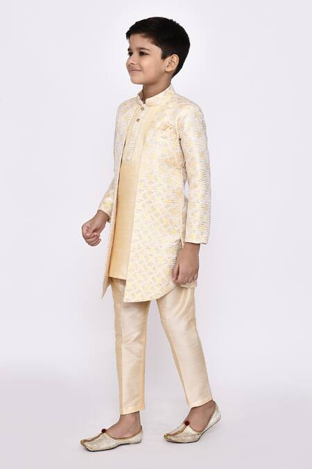Petite Pomme_Cream Silk, Jacquard Sequins, Embroidery Abstract Jacket Sherwani With Pant _at_Aza_Fashions