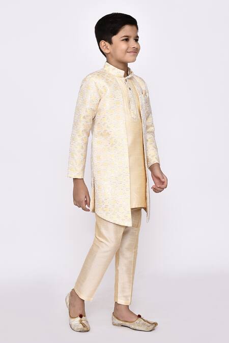 Buy_Petite Pomme_Cream Silk, Jacquard Sequins, Embroidery Abstract Jacket Sherwani With Pant 