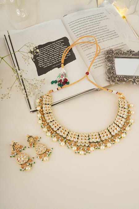 ChhavI'S Jewels Kundan & Polki Embellished Necklace Set 