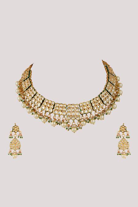 ChhavI'S Jewels_White Diamonds, Pearls Kundan And Polki Embellished Necklace Set _Online_at_Aza_Fashions