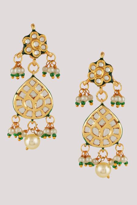 Buy_ChhavI'S Jewels_White Diamonds, Pearls Kundan And Polki Embellished Necklace Set _Online_at_Aza_Fashions