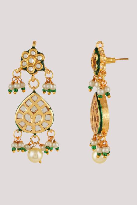 Shop_ChhavI'S Jewels_White Diamonds, Pearls Kundan And Polki Embellished Necklace Set _Online_at_Aza_Fashions