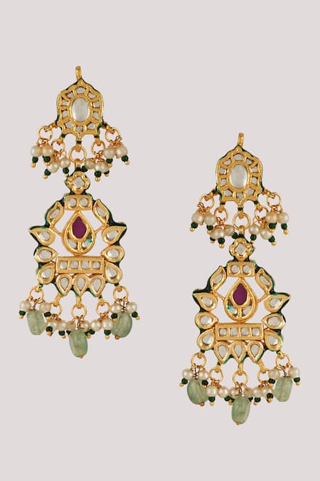 Buy_ChhavI'S Jewels_Green Pearls, Crystals Kundan Polki Embellished Necklace Set _Online_at_Aza_Fashions