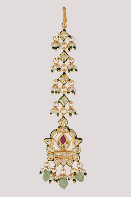 ChhavI'S Jewels_Green Pearls, Crystals Kundan Polki Embellished Necklace Set _at_Aza_Fashions