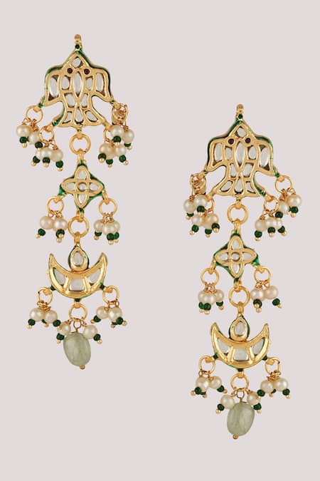 ChhavI'S Jewels Green Diamonds, Pearls Kundan And Bead Drop Embellished Necklace Set Online at Aza Fashions ChhavI'S Jewels_Green Diamonds, Pearls Kundan And Bead Drop Embellished Necklace Set _Online_at_Aza_Fashions