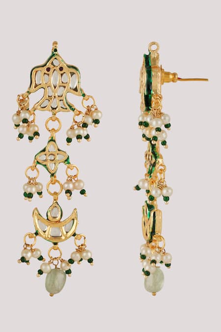 Buy ChhavI'S Jewels Green Diamonds, Pearls Kundan And Bead Drop Embellished Necklace Set Online at Aza Fashions Buy_ChhavI'S Jewels_Green Diamonds, Pearls Kundan And Bead Drop Embellished Necklace Set _Online_at_Aza_Fashions